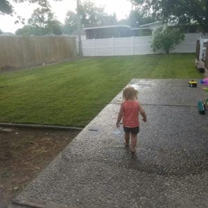 Young boy walking in the lawn